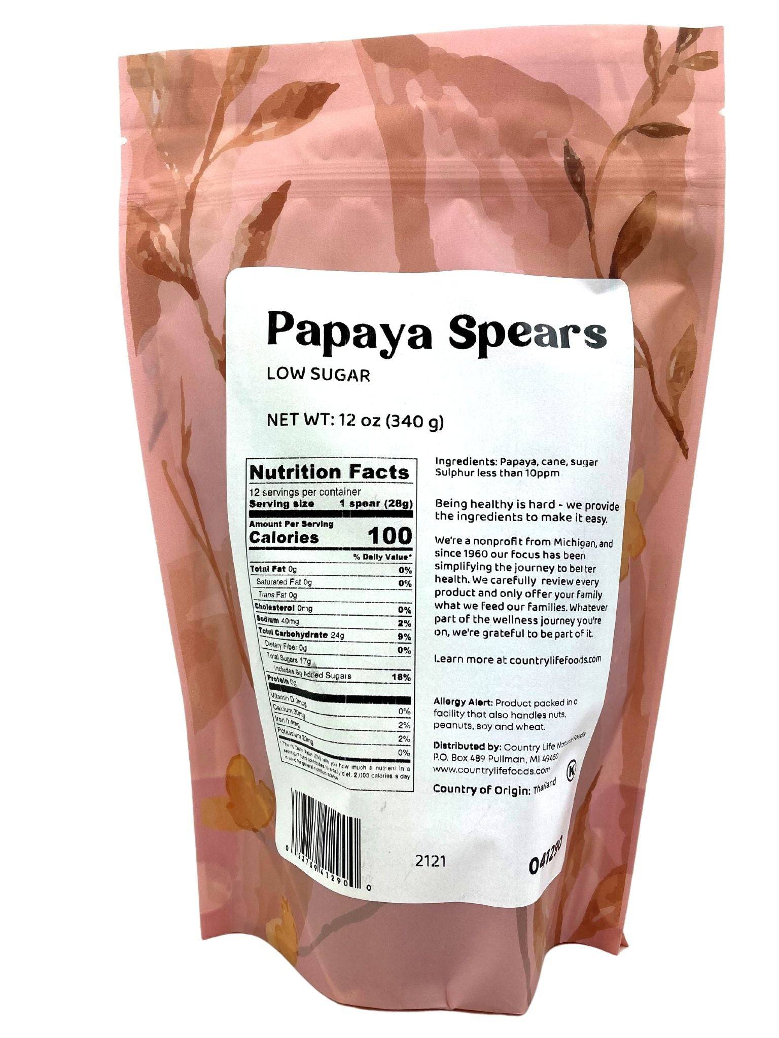 Country Life Papaya Spears -Low Sugar- (Various size bags) - Dried Fruit
