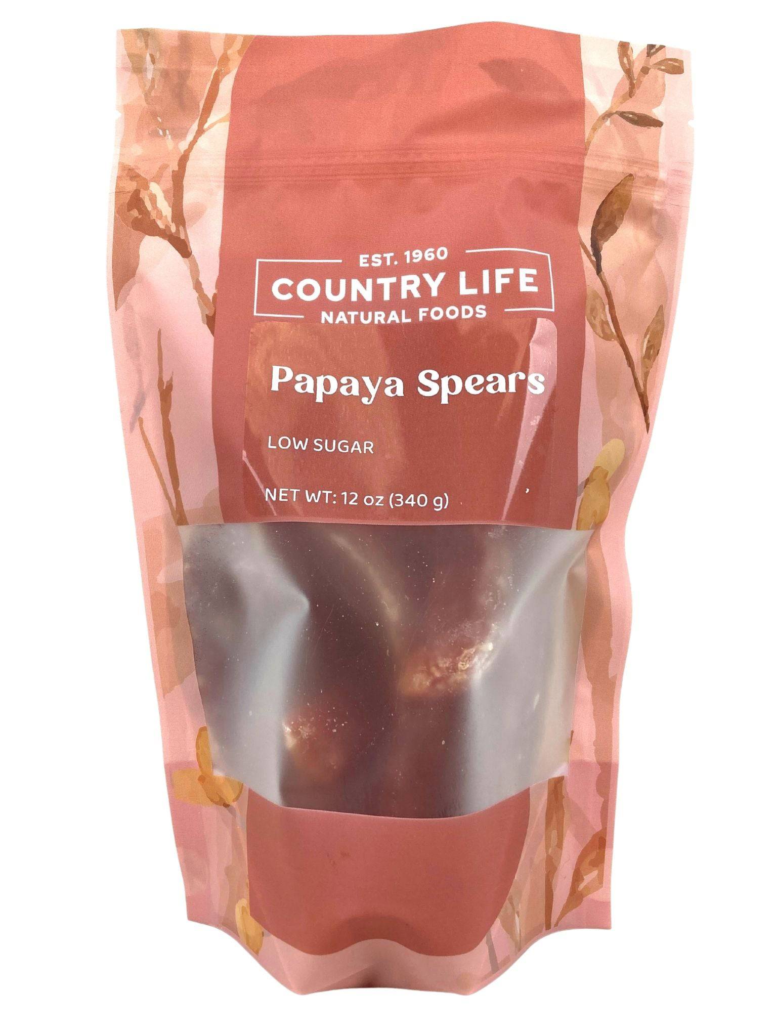 Country Life Papaya Spears -Low Sugar- (Various size bags) - Dried Fruit