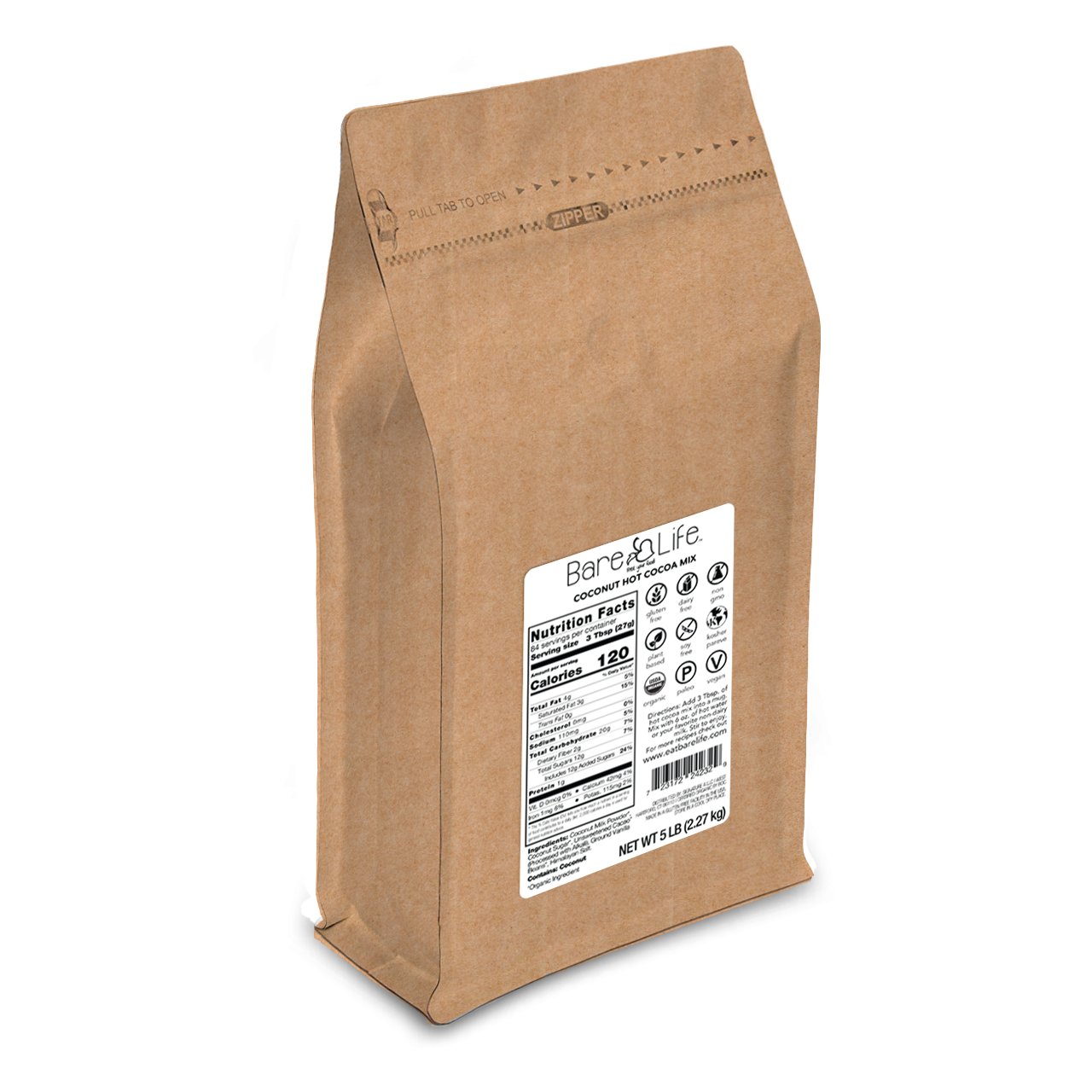 Bare Life Organic, Dairy Free Coconut Hot Cocoa Mix | 5lb Bulk Bag