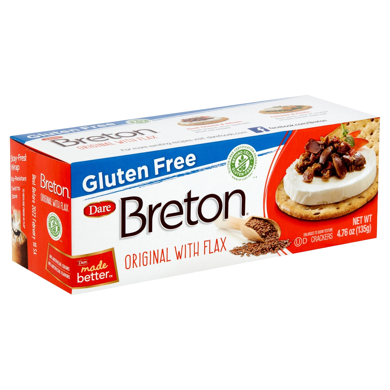 Breton Gluten Free Crackers Original with Flax ( 6 boxes X 4.76 OZ)