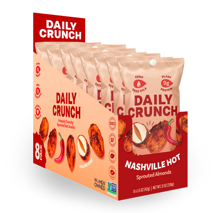 Daily Crunch Nashville Hot Flavor Sprouted Almonds - (Snack Pack) - 8 Pack - Nuts