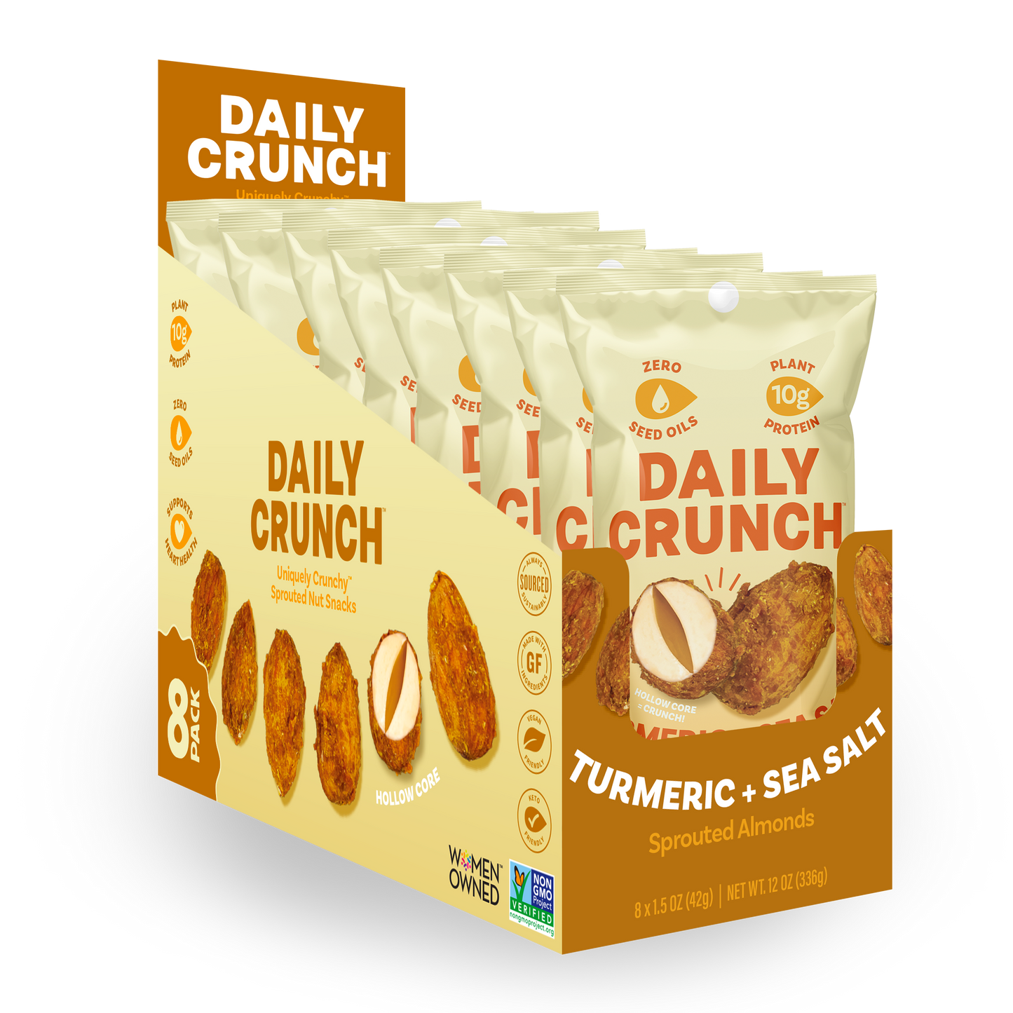 Daily Crunch Tumeric + Sea Salt Sprouted Almonds - (Snack Pack) - 8 Pack - Nuts