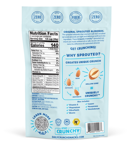 Daily Crunch Unsalted Sprouted Almonds - (Various Size Packs) - Nuts