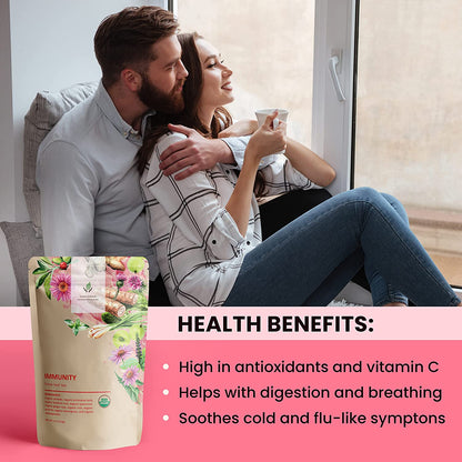 Immune Defense Loose Tea, Daily Wellness Support - Ayurvedic Blend with Echinacea & Ashwagandha - Herbal & Caffeine Free - Organic & Kosher