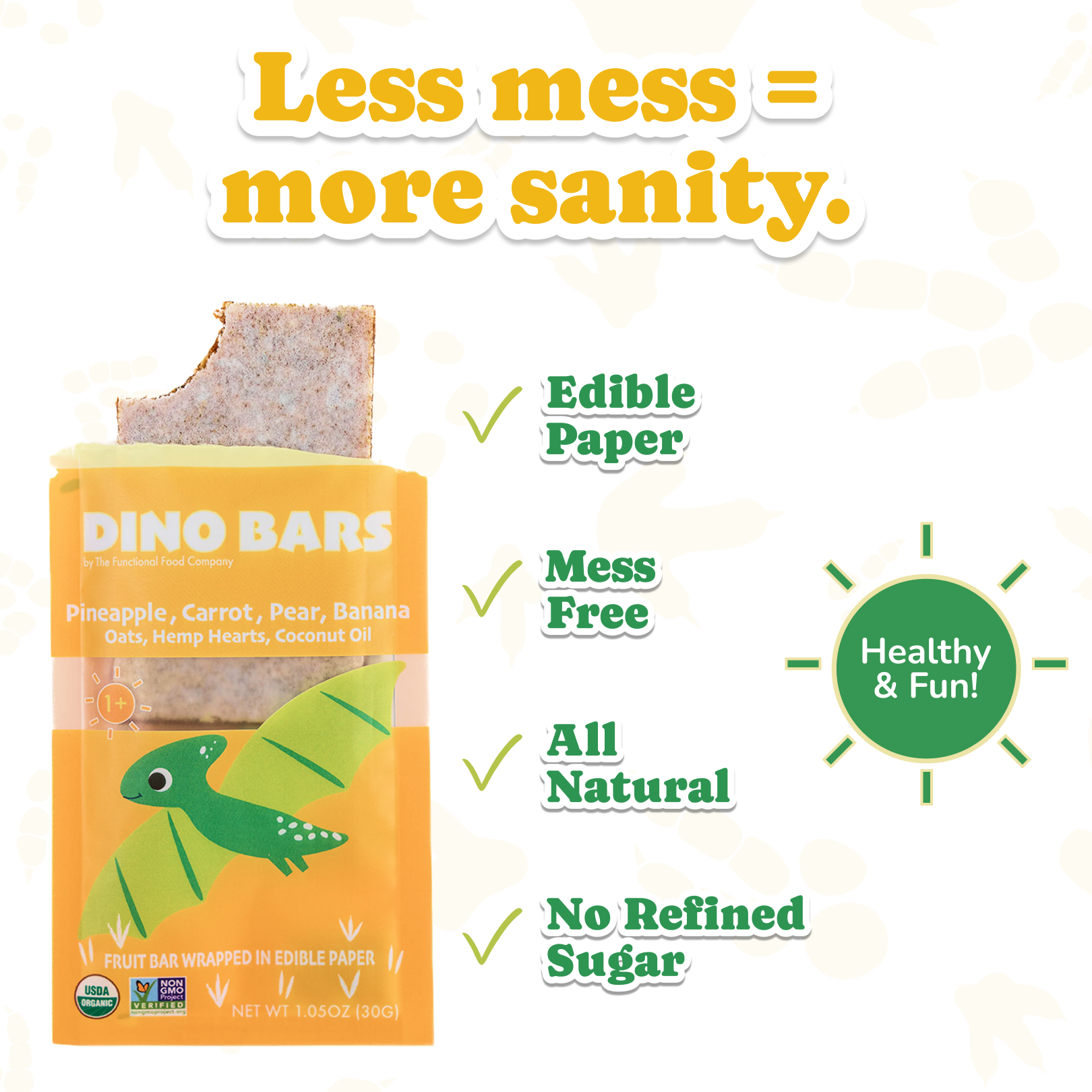 Dino Bar Pineapple Carrot Bar - (10 Pack) - 10 Bars - Fruit Bar