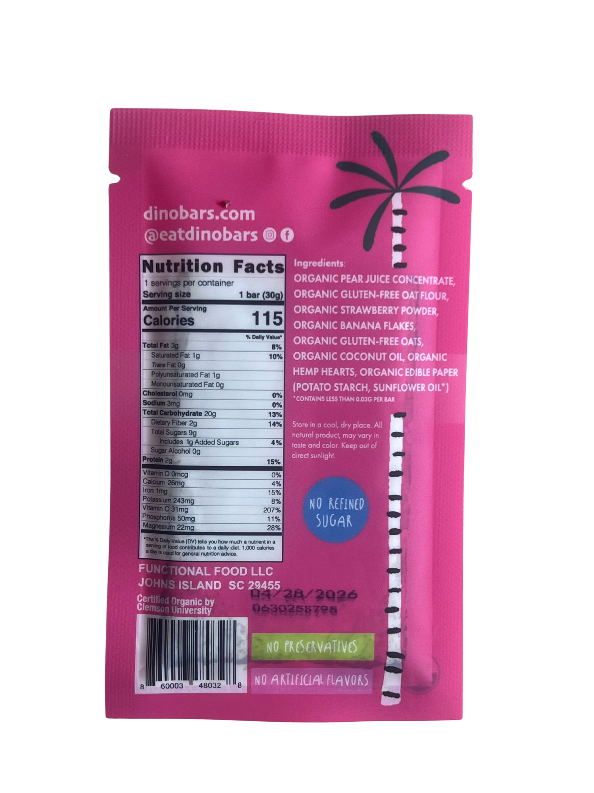 Dino Bar Strawberry Bar - (10 Pack) - 10 Bars - Fruit Bar