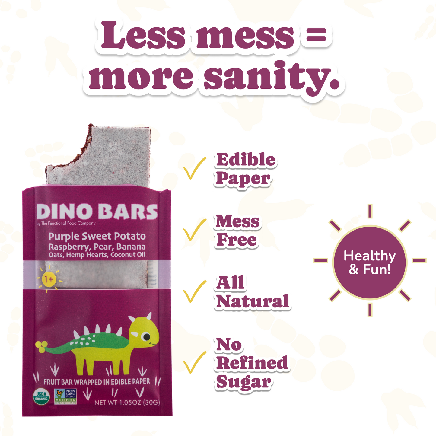 Dino Bar Sweet Potato Raspberry Bar - (10 pack) - 10 Bars - Fruit Bar
