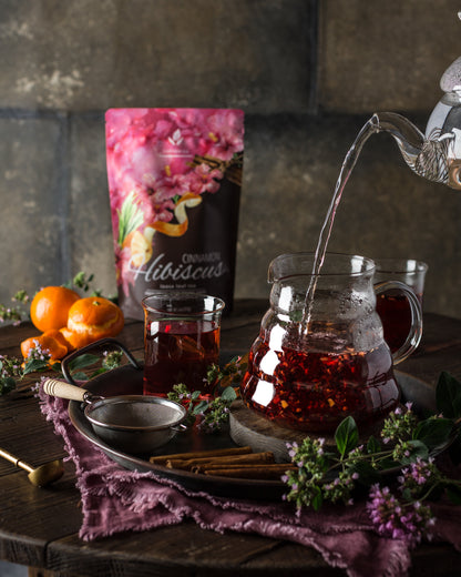 Cinnamon Hibiscus Loose Tea, Heart Health & Antioxidant Rich - /w Hibiscus & Cinnamon - Herbal & Caffeine Free - Organic & Kosher