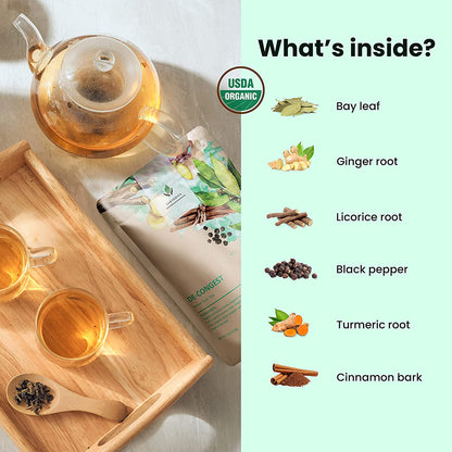 Decongest Loose Tea, Respiratory Comfort & Warming Support - Ayurvedic Blend with Turmeric - Ginger & Cinnamon - Herbal & Caffeine Free - Organic & Kosher