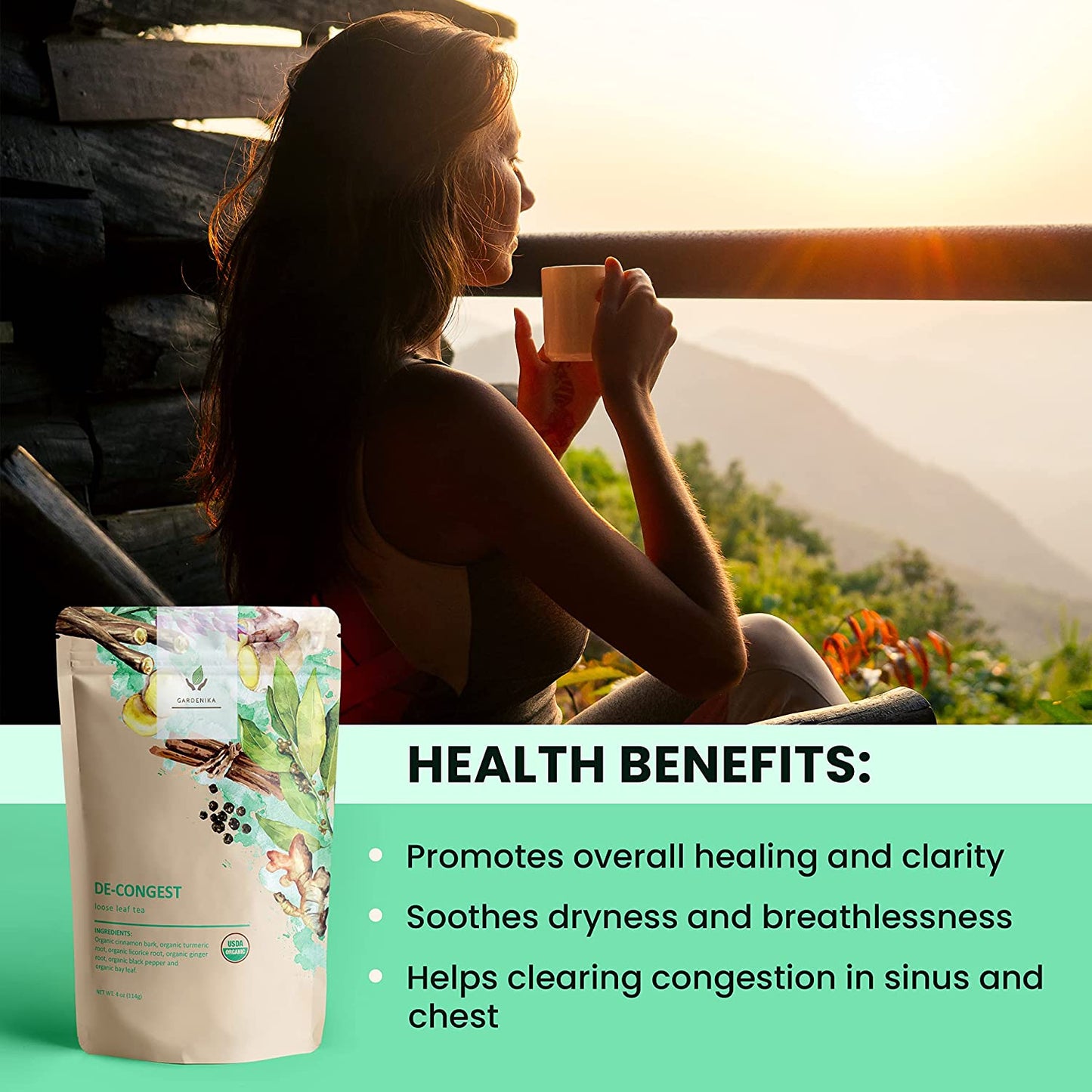 Decongest Loose Tea, Respiratory Comfort & Warming Support - Ayurvedic Blend with Turmeric - Ginger & Cinnamon - Herbal & Caffeine Free - Organic & Kosher
