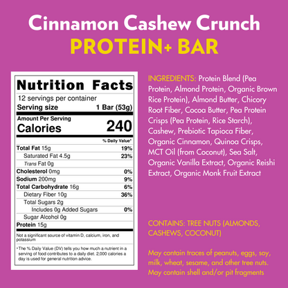 High Protein Cinnamon Cashew Crunch PROTEIN+ Bar (12 Count) - Nutrition Bars