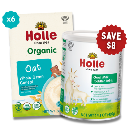 Holle Organic Goat & Oat Bundle: Goat Milk Toddler Drink and Oat Cereal - Baby Food