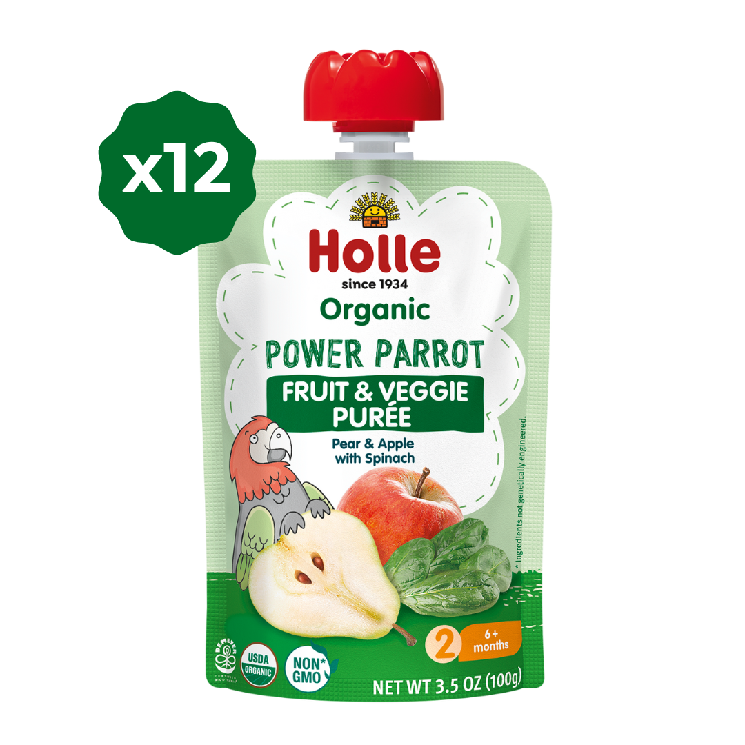 Holle Organic Power Parrot - Fruit & Veggie Puree Pouches - (3.5oz each various quantities available) - 12 Pouches
