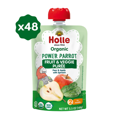 Holle Organic Power Parrot - Fruit & Veggie Puree Pouches - (3.5oz each various quantities available) - 48 Pouches