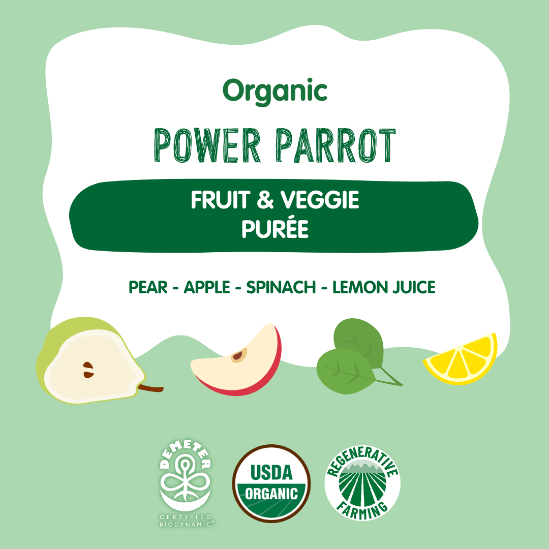 Holle Organic Power Parrot - Fruit & Veggie Puree Pouches - (3.5oz each various quantities available) - Organic Pouch