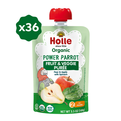 Holle Organic Power Parrot - Fruit & Veggie Puree Pouches - (3.5oz each various quantities available) - 36 Pouches