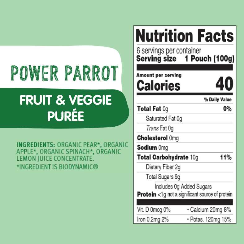 Holle Organic Power Parrot - Fruit & Veggie Puree Pouches - (3.5oz each various quantities available) - Organic Pouch