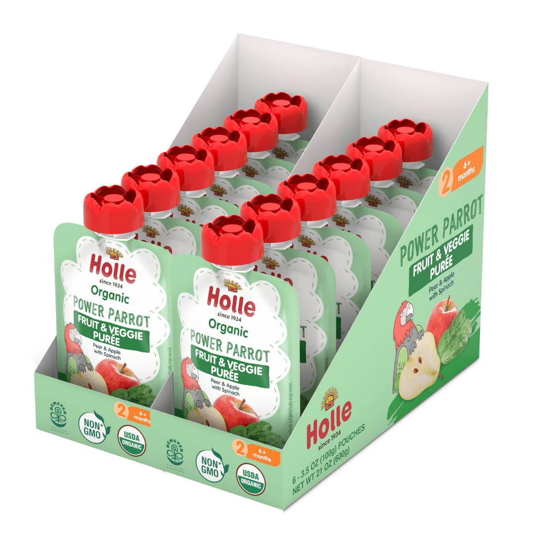 Holle Organic Power Parrot - Fruit & Veggie Puree Pouches - (3.5oz each various quantities available) - Organic Pouch