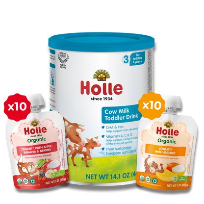 Holle Organic Strong Bones Bundle: Cow Milk Mango Yogurt Apple Banana Berries Yogurt - Baby Food