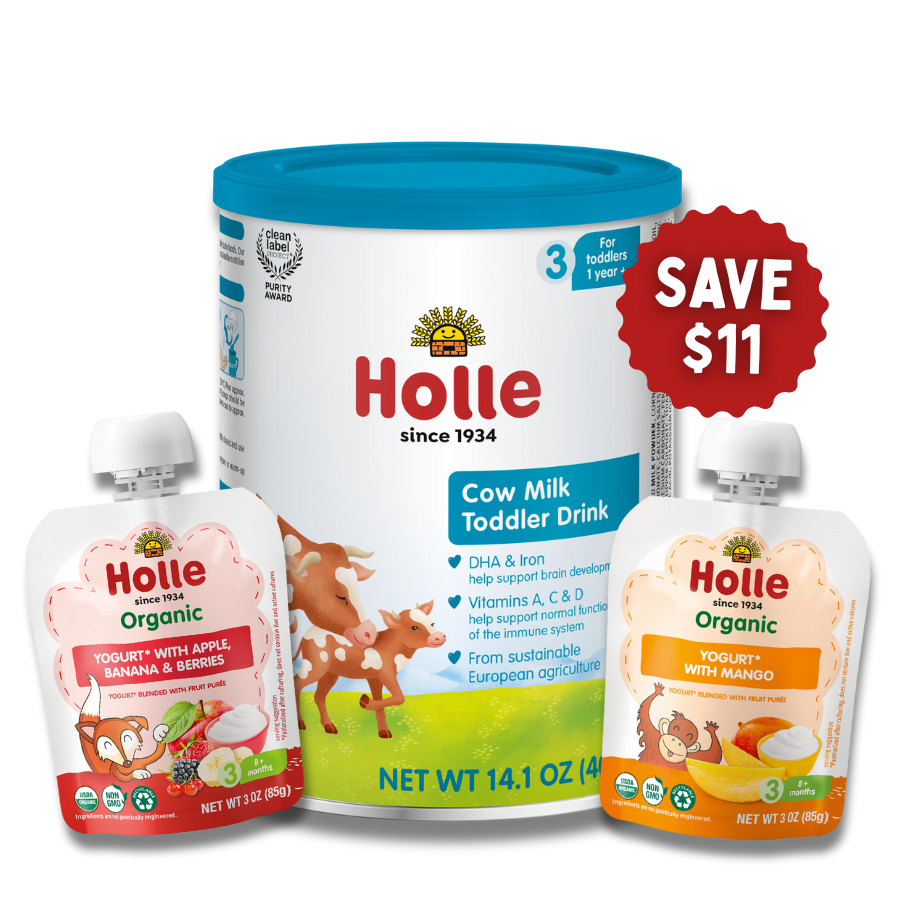 Holle Organic Strong Bones Bundle: Cow Milk Mango Yogurt Apple Banana Berries Yogurt - Baby Food