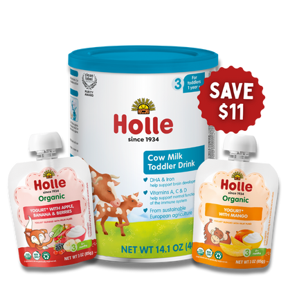 Holle Organic Strong Bones Bundle: Cow Milk Mango Yogurt Apple Banana Berries Yogurt - Baby Food