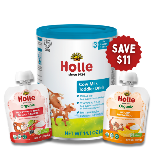 Holle Organic Strong Bones Bundle: Cow Milk Mango Yogurt Apple Banana Berries Yogurt - Baby Food