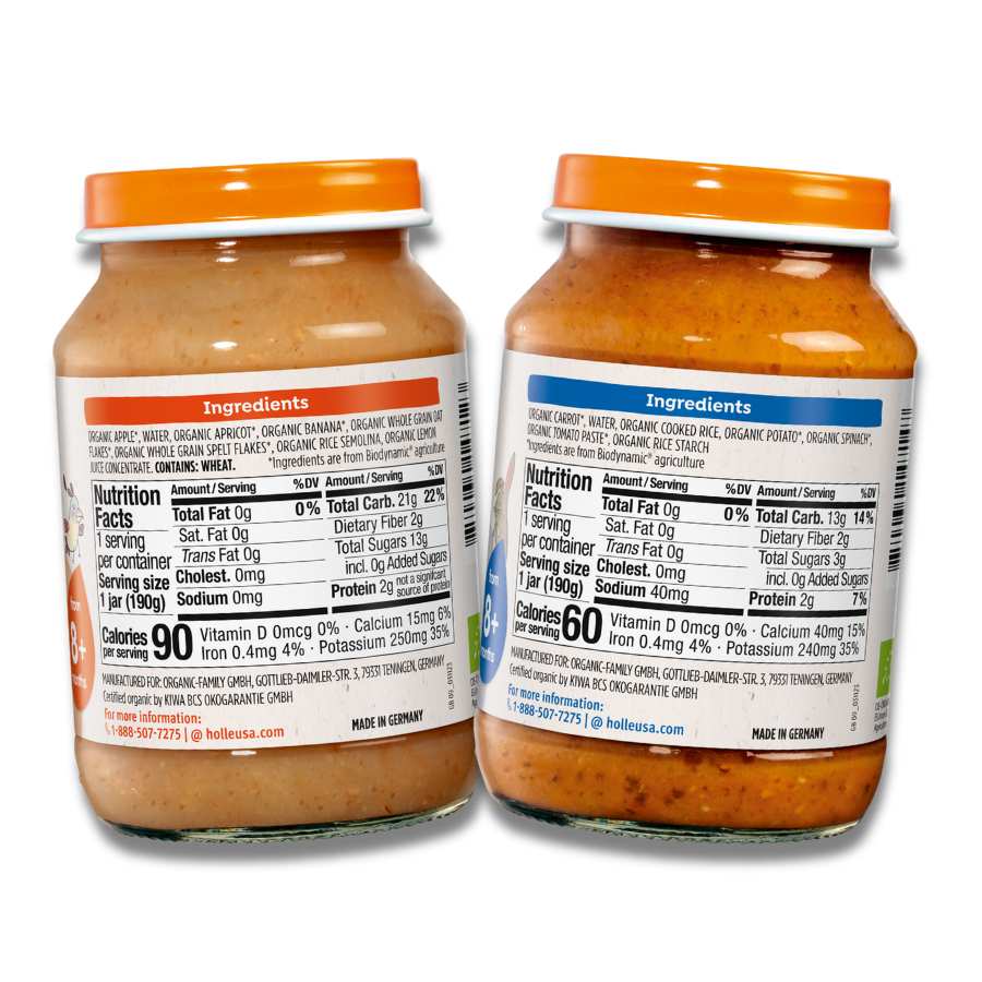 Holle Organic Sweet & Savory Jars Bundle: Mixed Fruit w/ Muesli Jars Veggie Risotto Jars - Baby Food