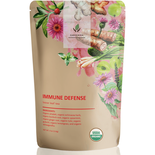 Immune Defense Loose Tea, Daily Wellness Support - Ayurvedic Blend with Echinacea & Ashwagandha - Herbal & Caffeine Free - Organic & Kosher