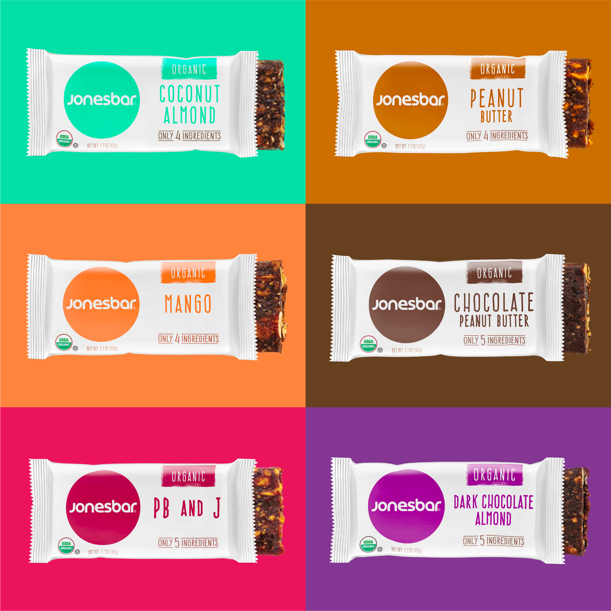 Jonesbar Variety Pack All Flavors - Box of 12 - Energy Bar
