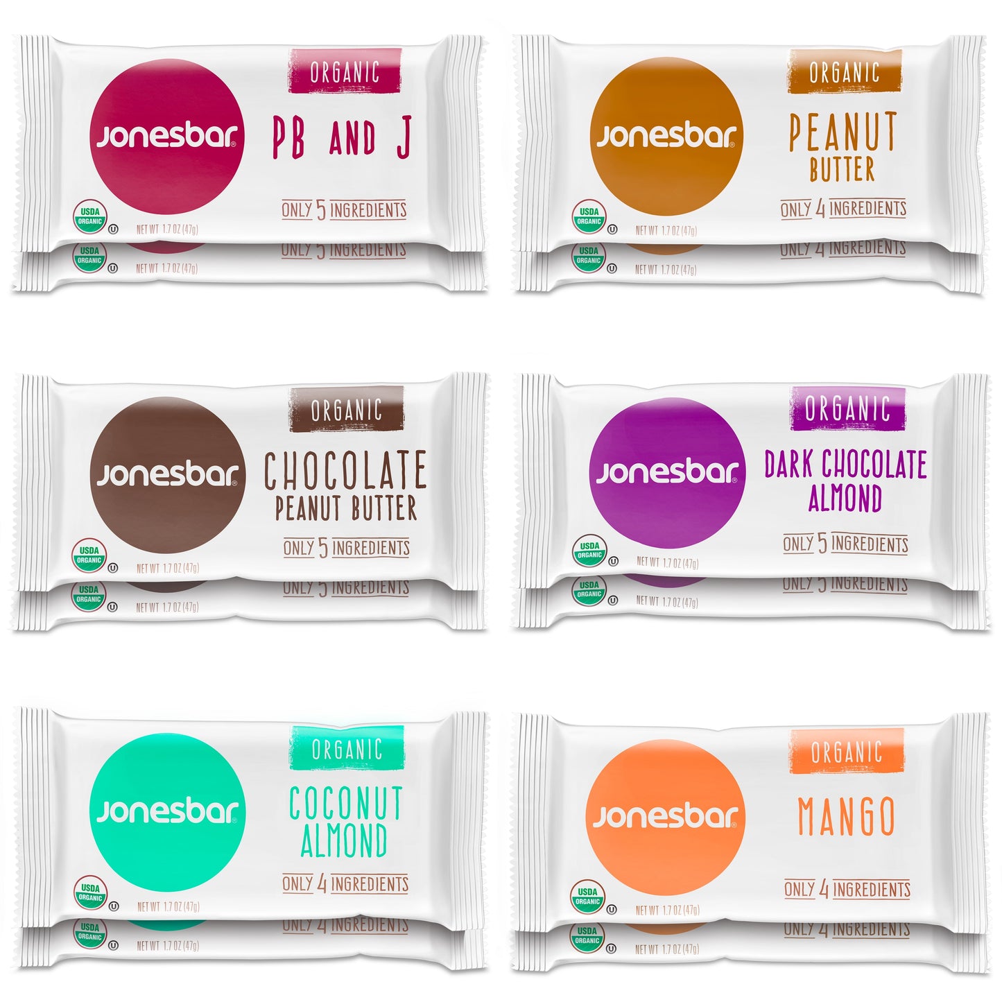 Jonesbar Variety Pack All Flavors - Box of 12 - Energy Bar