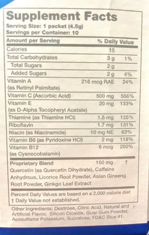 Jump Start Antioxidant Powdered Energy Drink Nutritional Information