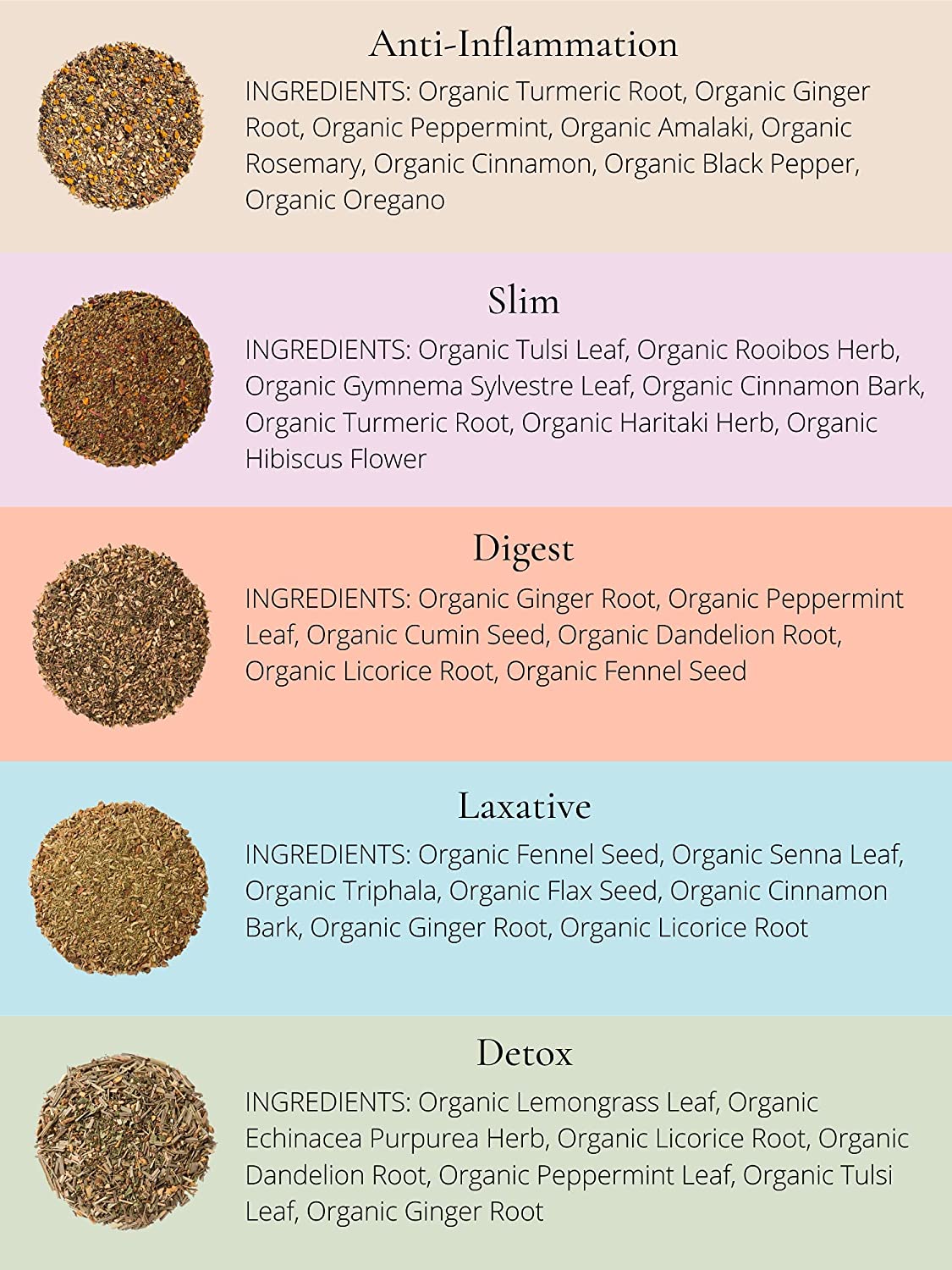 Organic Loose Leaf Tea Sampler, Caffeine-Free Herbal Assortment, 120+ Cups – 5 Pack