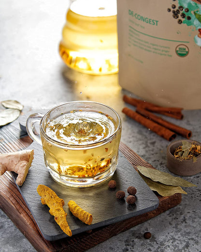 Decongest Loose Tea, Respiratory Comfort & Warming Support - Ayurvedic Blend with Turmeric - Ginger & Cinnamon - Herbal & Caffeine Free - Organic & Kosher