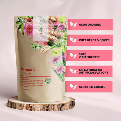 Immune Defense Loose Tea, Daily Wellness Support - Ayurvedic Blend with Echinacea & Ashwagandha - Herbal & Caffeine Free - Organic & Kosher