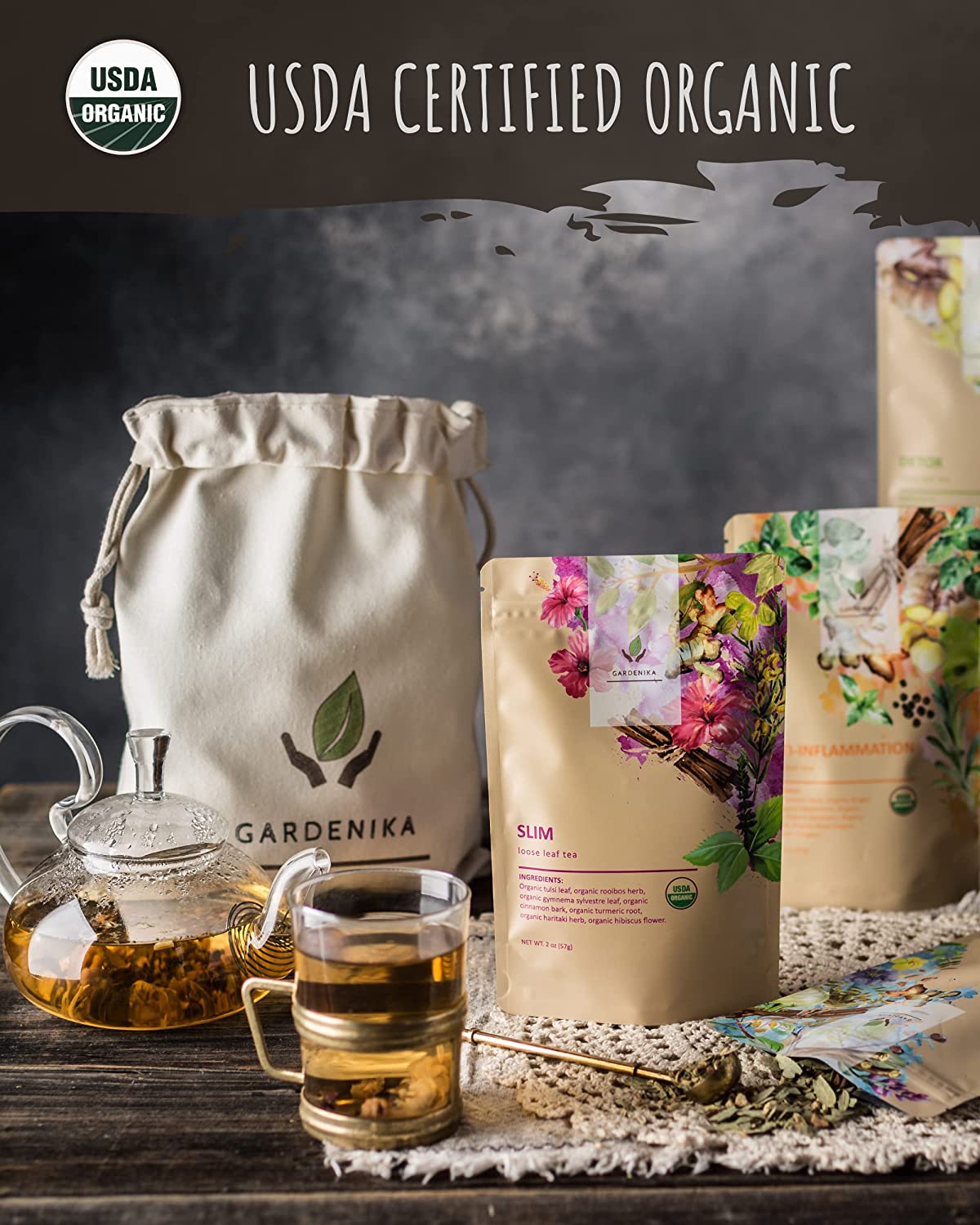 Organic Loose Leaf Tea Sampler, Caffeine-Free Herbal Assortment, 120+ Cups – 5 Pack